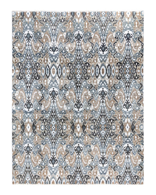 Traditional Ikat Hand Knotted Floral Silk & Wool Blend Gray Area Rug 8' 10" x 12' 1"