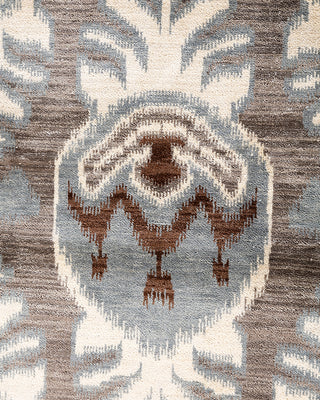 Traditional Ikat Hand Knotted Floral Wool Gray Area Rug 9' 1" x 12' 5"