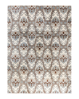 Traditional Ikat Hand Knotted Floral Wool Gray Area Rug 9' 1" x 12' 5"