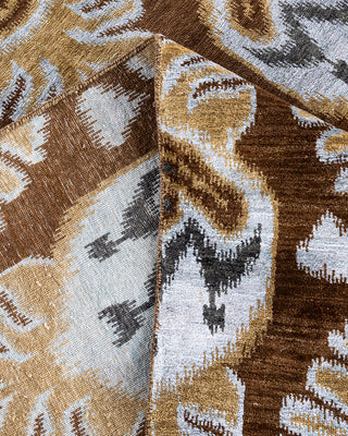 Traditional Ikat Hand Knotted Floral Silk & Wool Blend Brown Area Rug 8' 10" x 12' 4"