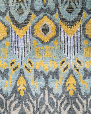 Traditional Ikat Hand Knotted Floral Silk & Wool Blend Beige Area Rug 9' 1" x 12' 2"