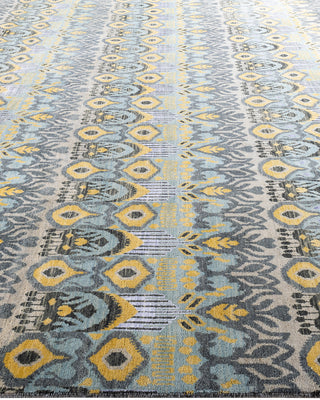 Traditional Ikat Hand Knotted Floral Silk & Wool Blend Beige Area Rug 9' 1" x 12' 2"