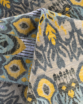 Traditional Ikat Hand Knotted Floral Silk & Wool Blend Beige Area Rug 9' 1" x 12' 2"