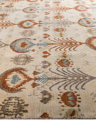 Traditional Ikat Hand Knotted Floral Wool Ivory Area Rug 9' 3" x 12' 4"