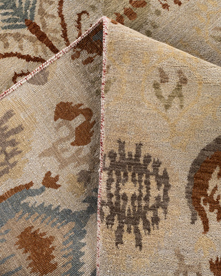 Traditional Ikat Hand Knotted Floral Wool Ivory Area Rug 9' 3" x 12' 4"