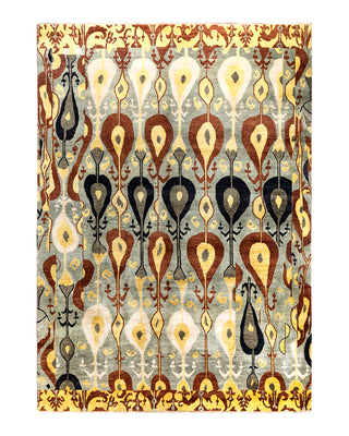 Traditional Ikat Hand Knotted Floral Wool Brown Area Rug 8' 10" x 12' 4"
