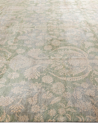 Traditional Ikat Hand Knotted Floral Wool Green Area Rug 9' 1" x 12' 2"