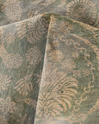 Traditional Ikat Hand Knotted Floral Wool Green Area Rug 9' 1" x 12' 2"