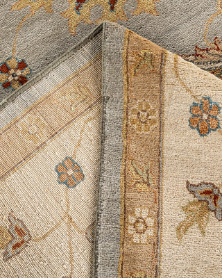 Traditional Oushak Hand Knotted Floral Wool Gray Area Rug 9' 0" x 12' 0"