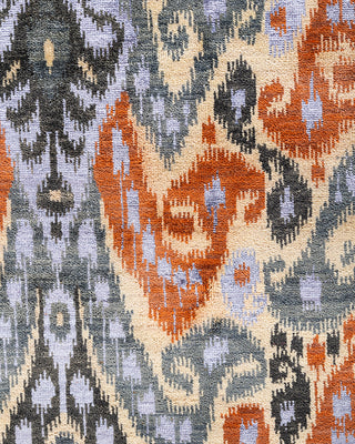 Traditional Ikat Hand Knotted Floral Silk & Wool Blend Gray Area Rug 9' 0" x 11' 7"
