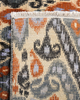 Traditional Ikat Hand Knotted Floral Silk & Wool Blend Gray Area Rug 9' 0" x 11' 7"