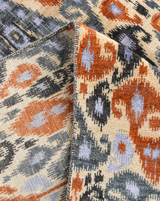 Traditional Ikat Hand Knotted Floral Silk & Wool Blend Gray Area Rug 9' 0" x 11' 7"