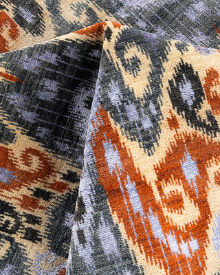 Traditional Ikat Hand Knotted Floral Silk & Wool Blend Gray Area Rug 9' 0" x 11' 7"