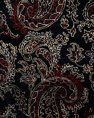 Traditional Ikat Hand Knotted Floral Wool Black Area Rug 8' 2" x 10' 3"