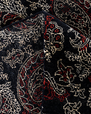 Traditional Ikat Hand Knotted Floral Wool Black Area Rug 8' 2" x 10' 3"