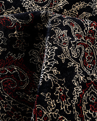 Traditional Ikat Hand Knotted Floral Wool Black Area Rug 8' 2" x 10' 3"