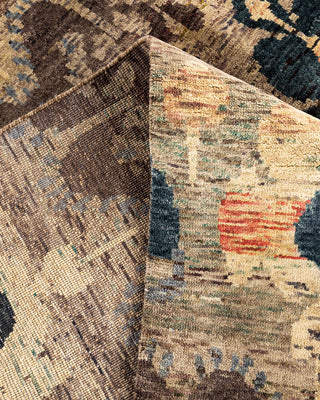 Traditional Ikat Hand Knotted Floral Wool Brown Area Rug 7' 10" x 10' 1"