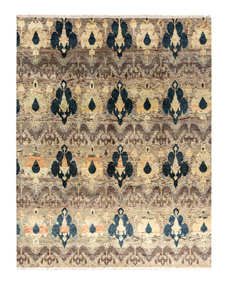 Traditional Ikat Hand Knotted Floral Wool Brown Area Rug 7' 10" x 10' 1"