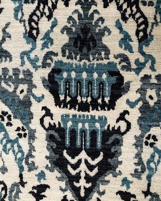 Traditional Ikat Hand Knotted Floral Wool Beige Area Rug 8' 1" x 10' 1"