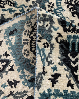 Traditional Ikat Hand Knotted Floral Wool Beige Area Rug 8' 1" x 10' 1"
