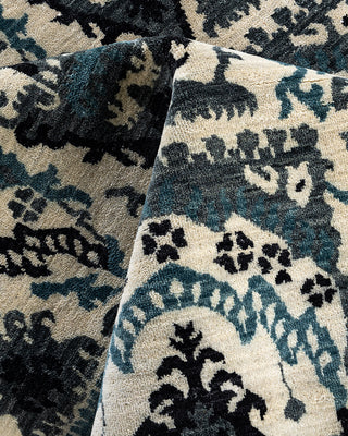 Traditional Ikat Hand Knotted Floral Wool Beige Area Rug 8' 1" x 10' 1"
