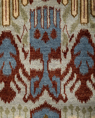 Traditional Ikat Hand Knotted Floral Wool Gray Area Rug 9' 1" x 12' 4"