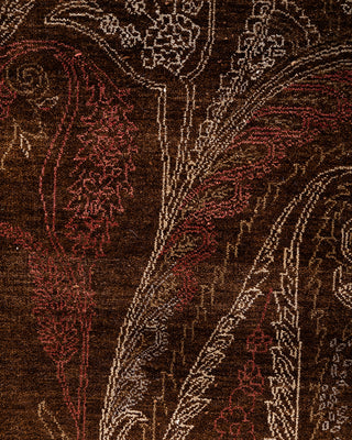 Traditional Ikat Hand Knotted Floral Wool Brown Area Rug 8' 2" x 10' 3"