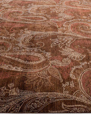 Traditional Ikat Hand Knotted Floral Wool Brown Area Rug 8' 2" x 10' 3"
