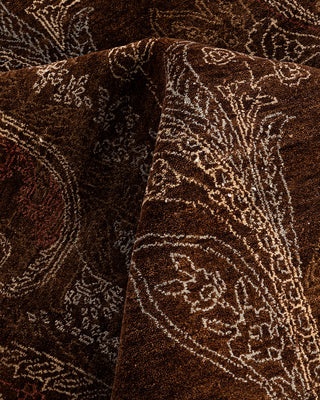 Traditional Ikat Hand Knotted Floral Wool Brown Area Rug 8' 2" x 10' 3"