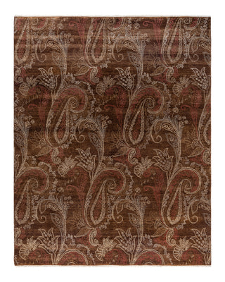 Traditional Ikat Hand Knotted Floral Wool Brown Area Rug 8' 2" x 10' 3"