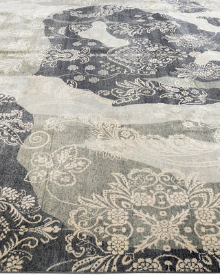 Traditional Ikat Hand Knotted Abstract Wool Gray Area Rug 9' 0" x 12' 1"