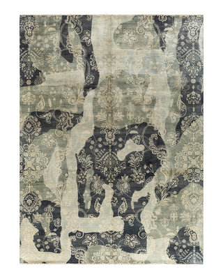 Traditional Ikat Hand Knotted Abstract Wool Gray Area Rug 9' 0" x 12' 1"