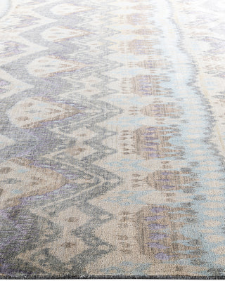 Traditional Ikat Hand Knotted Abstract Silk & Wool Blend Beige Area Rug 9' 0" x 12' 2"