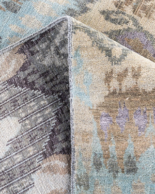 Traditional Ikat Hand Knotted Abstract Silk & Wool Blend Beige Area Rug 9' 0" x 12' 2"