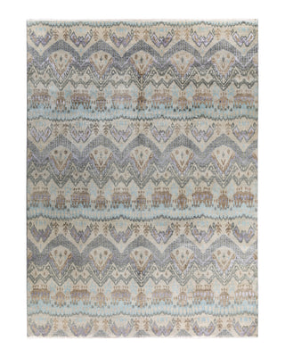 Traditional Ikat Hand Knotted Abstract Silk & Wool Blend Beige Area Rug 9' 0" x 12' 2"