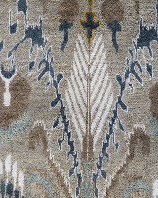 Traditional Ikat Hand Knotted Floral Silk & Wool Blend Gray Area Rug 9' 2" x 12' 3"