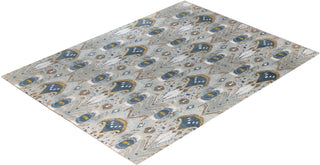 Traditional Ikat Hand Knotted Floral Silk & Wool Blend Gray Area Rug 9' 2" x 12' 3"