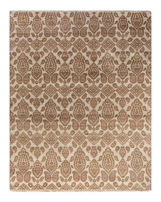 Traditional Ikat Hand Knotted Floral Wool Beige Area Rug 8' 3" x 10' 4"
