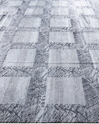 Contemporary Modern Hand Knotted Geometric Silk Gray Area Rug 9' 2" x 12' 2"