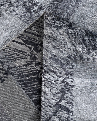 Contemporary Modern Hand Knotted Geometric Silk Gray Area Rug 9' 2" x 12' 2"