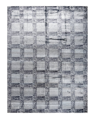 Contemporary Modern Hand Knotted Geometric Silk Gray Area Rug 9' 2" x 12' 2"