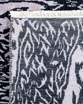 Traditional Ikat Hand Knotted Floral Silk & Wool Blend Black Area Rug 8' 1" x 10' 4"
