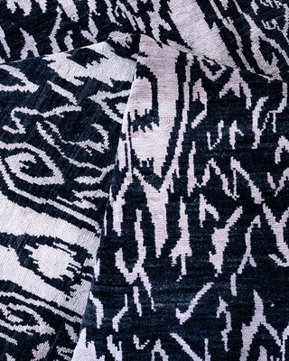 Traditional Ikat Hand Knotted Floral Silk & Wool Blend Black Area Rug 8' 1" x 10' 4"