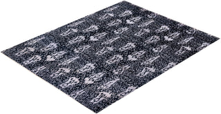 Traditional Ikat Hand Knotted Floral Silk & Wool Blend Black Area Rug 8' 1" x 10' 4"