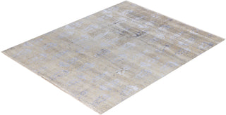 Traditional Ikat Hand Knotted Abstract Silk & Wool Blend Beige Area Rug 7' 10" x 9' 10"