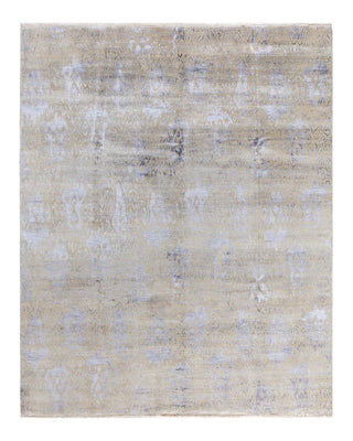 Traditional Ikat Hand Knotted Abstract Silk & Wool Blend Beige Area Rug 7' 10" x 9' 10"