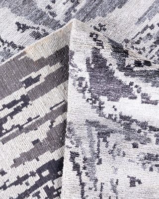 Contemporary Modern Hand Knotted Geometric Silk Beige Area Rug 9' 0" x 12' 2"
