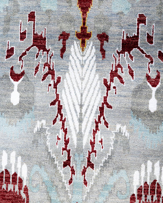 Traditional Ikat Hand Knotted Floral Silk & Wool Blend Gray Area Rug 9' 1" x 12' 4"