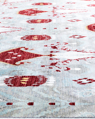 Traditional Ikat Hand Knotted Floral Silk & Wool Blend Gray Area Rug 9' 1" x 12' 4"