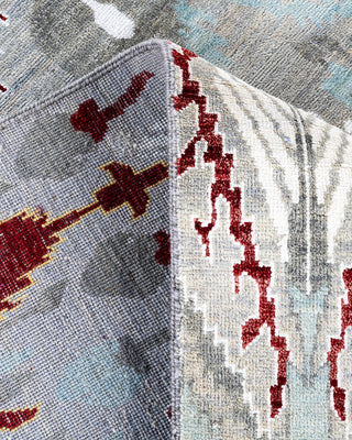 Traditional Ikat Hand Knotted Floral Silk & Wool Blend Gray Area Rug 9' 1" x 12' 4"